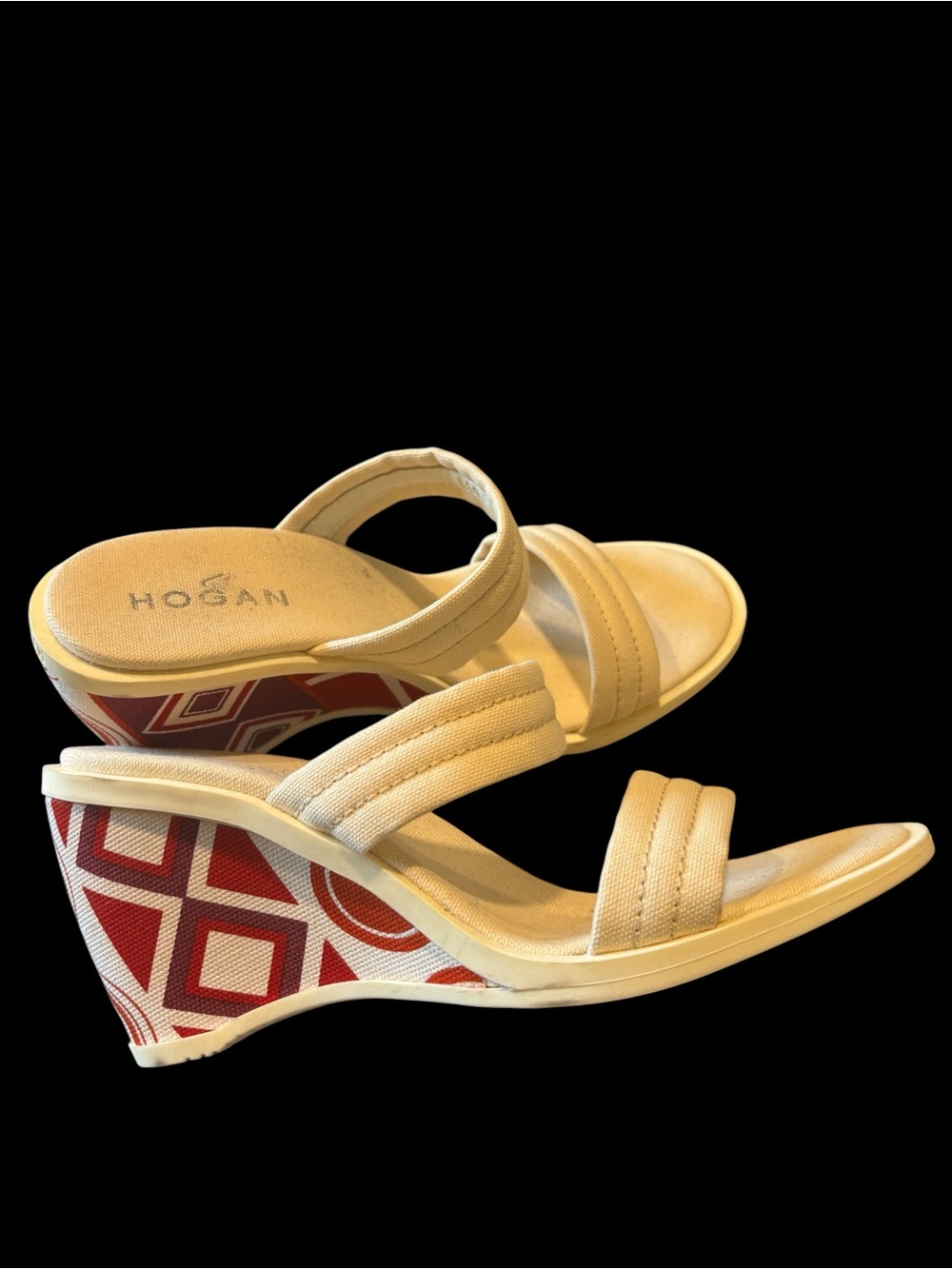 Hogan Cream Wedge Sandals with Red Geometric Heel size 39 (9)